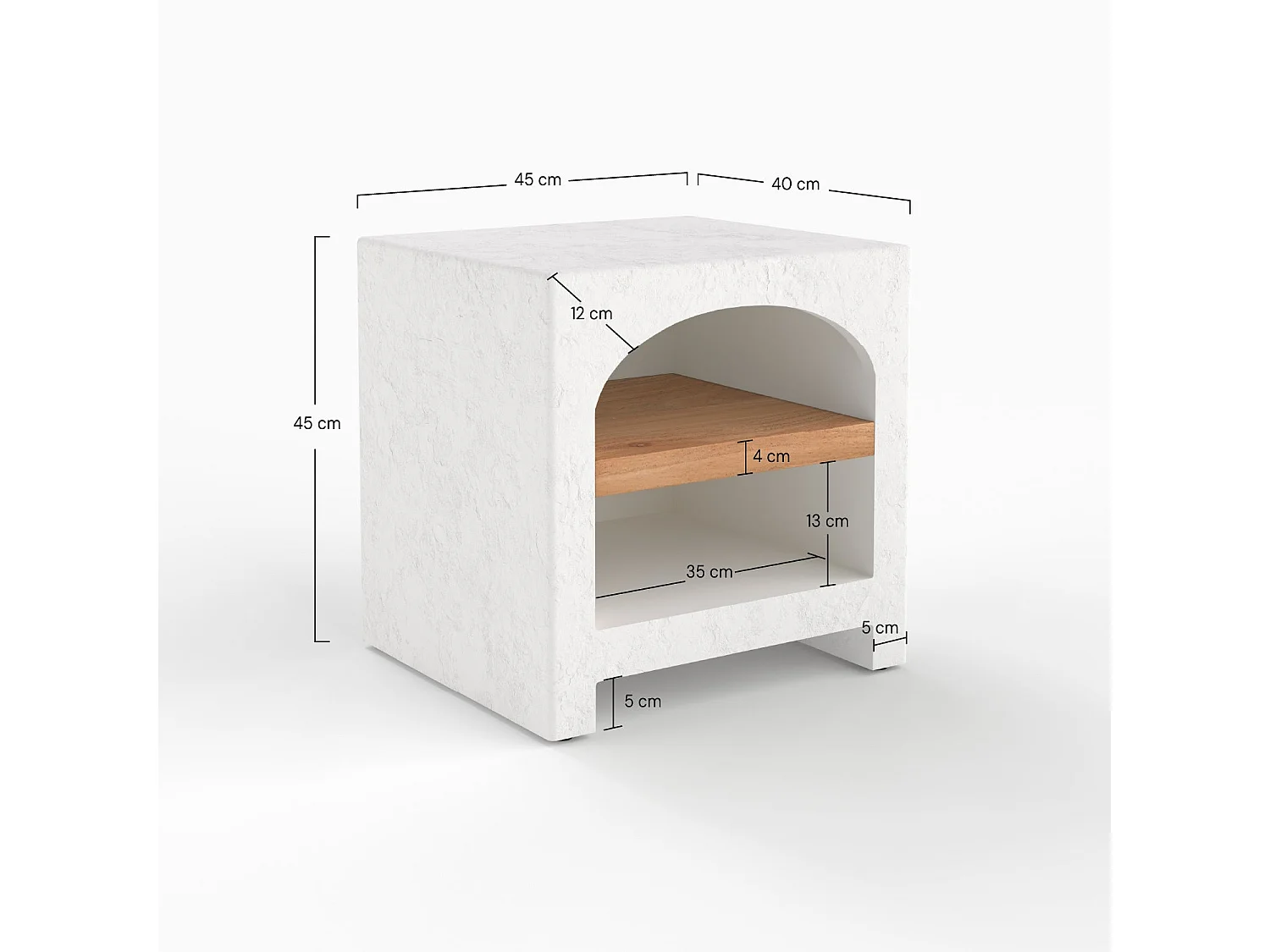 Mesa de noche de yeso blanco roto y madera de acacia - Fira
