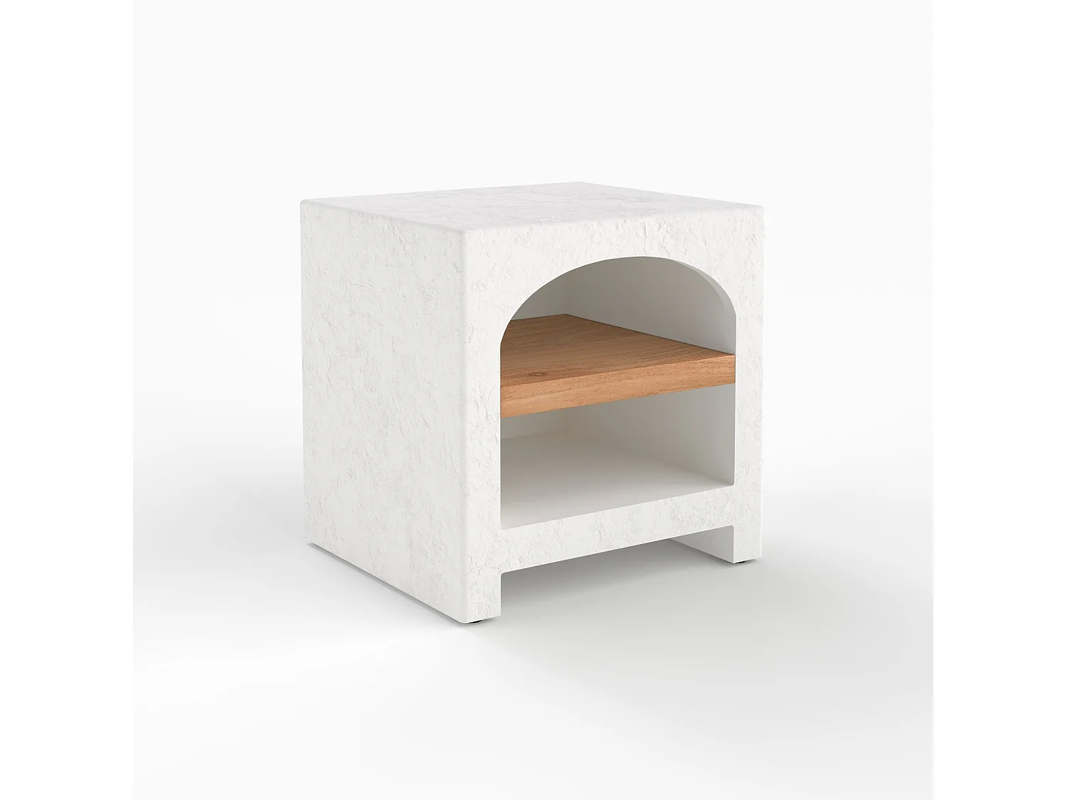 Mesa de noche de yeso blanco roto y madera de acacia - Fira