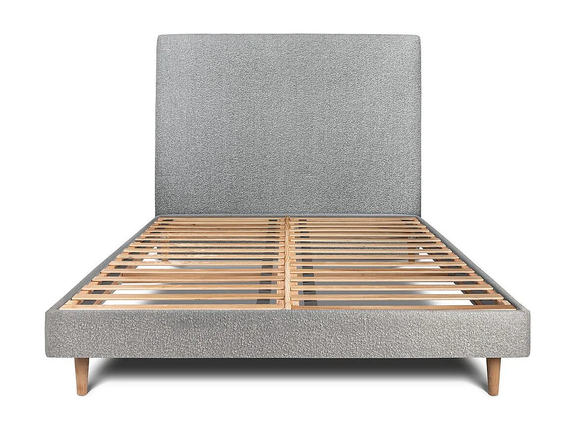Lit 140x190cm avec tête de lit tapissier bouclette et sommier kit Gris - Hauteur totale : 29cm