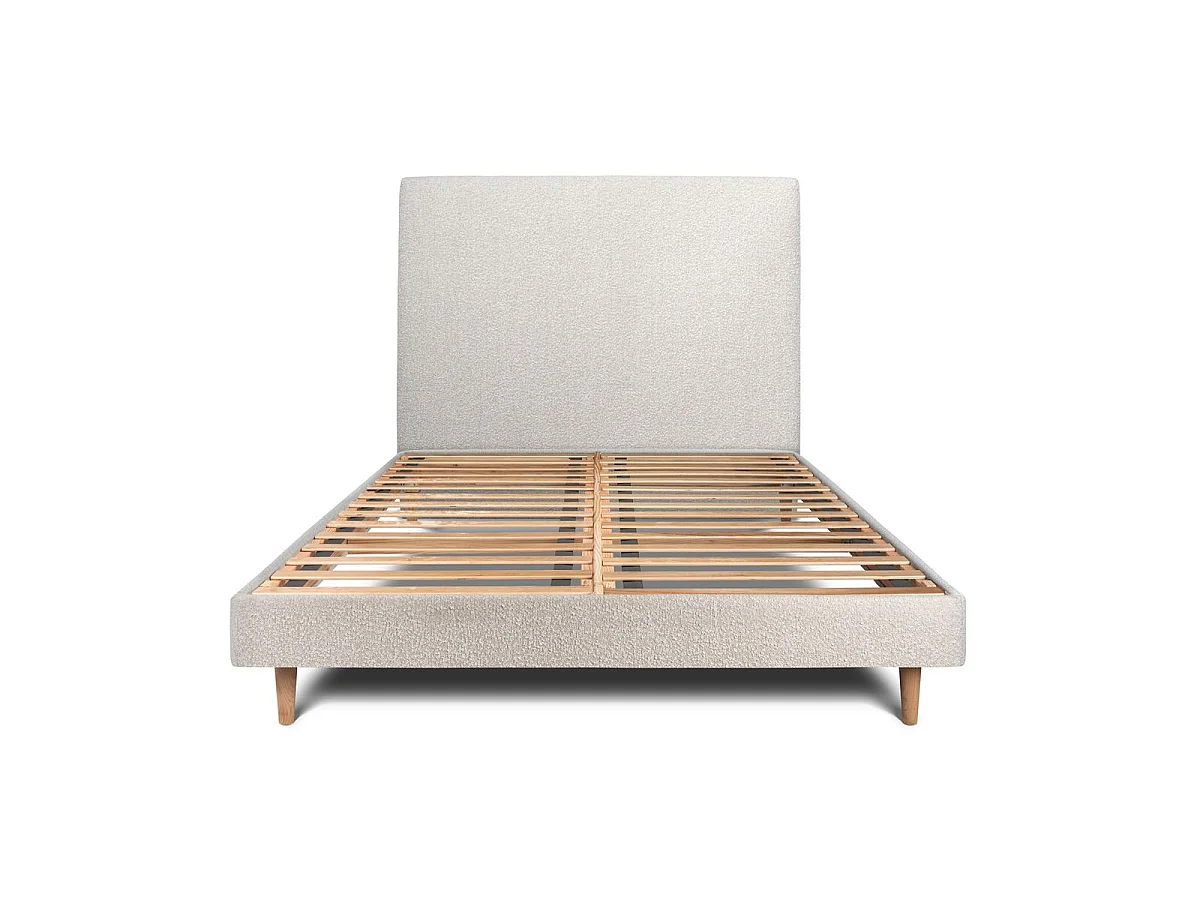 Lit 150x200cm avec tête de lit tapissier bouclette et sommier kit Beige - Hauteur totale : 29cm