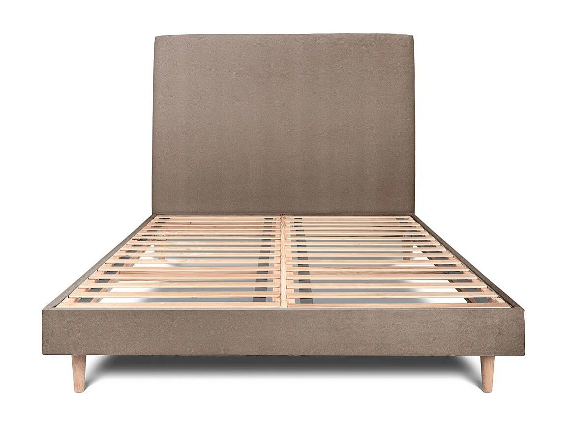 Lit 200x200cm avec tête de lit tapissier velours et sommier kit taupe - Hauteur totale : 29cm