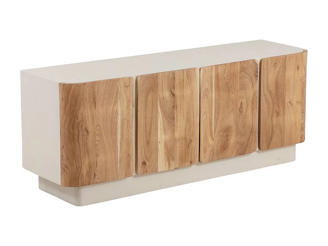 Meuble TV en bois de manguier blanchi et portes en acacia Mary
