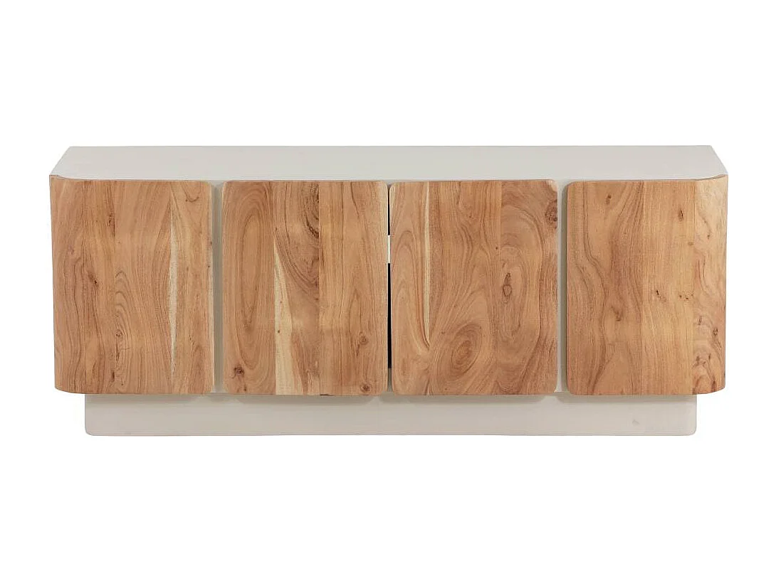 Meuble TV en bois de manguier blanchi et portes en acacia Mary