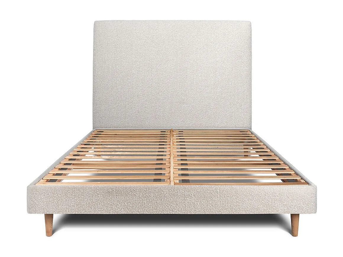 Lit 140x200cm avec tête de lit tapissier bouclette et sommier kit Beige - Hauteur totale : 29cm