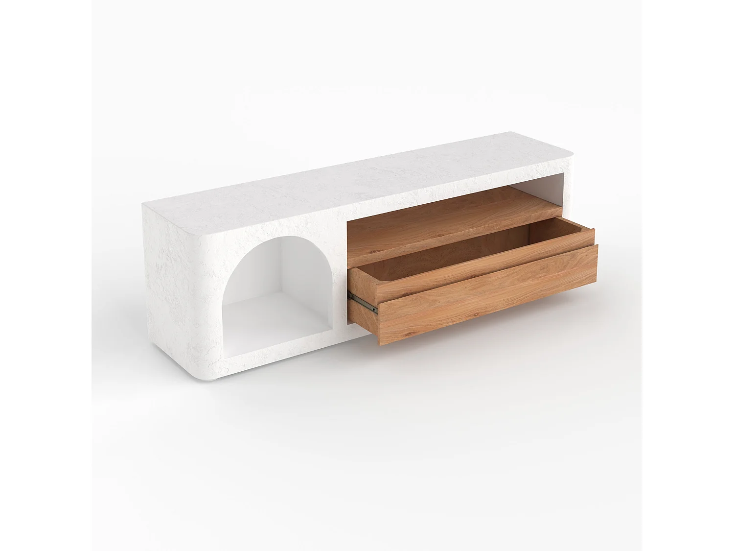 Meuble TV en plâtre blanc cassé 140 cm avec tiroir - Fira