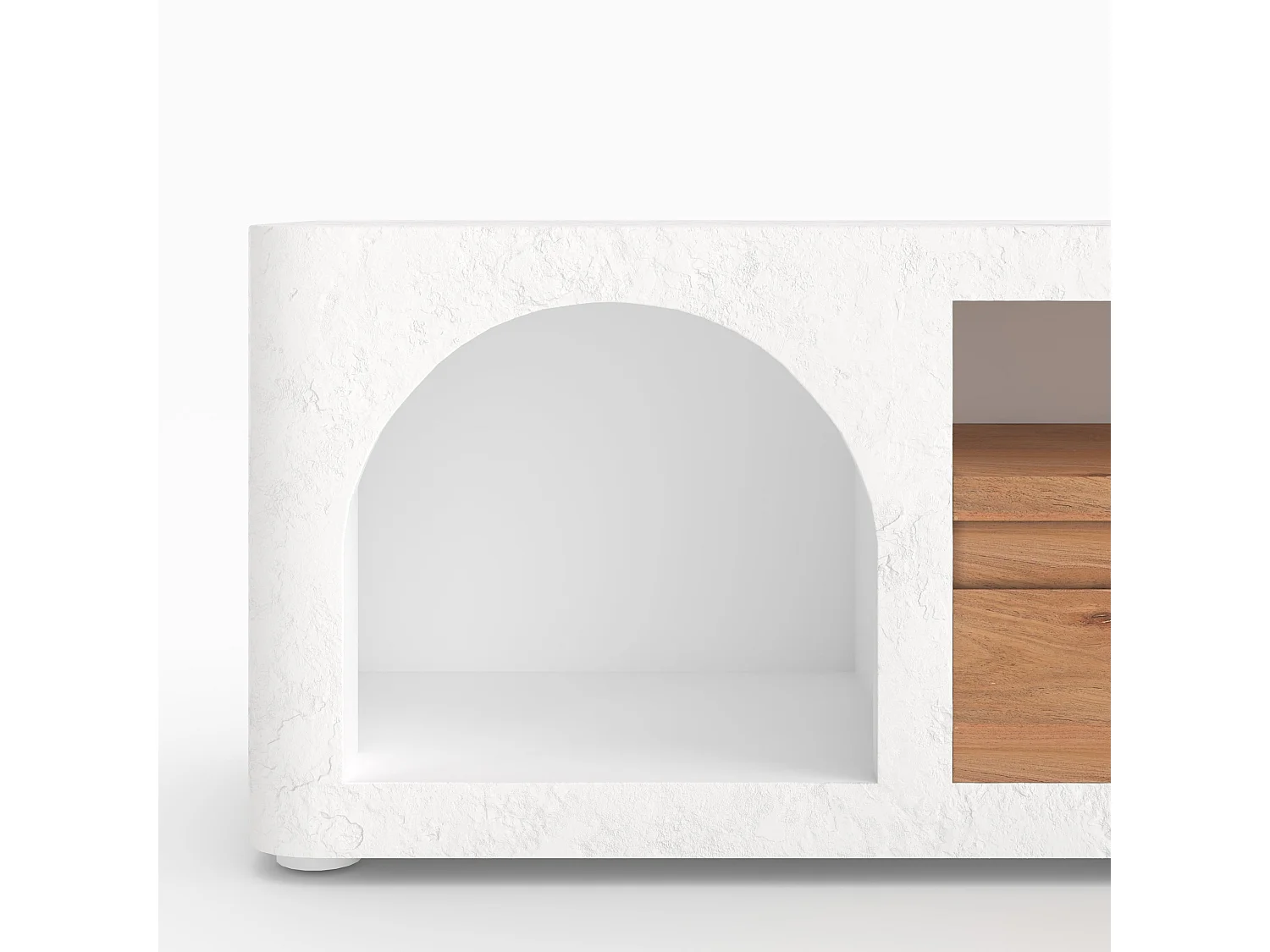 Meuble TV en plâtre blanc cassé 140 cm avec tiroir - Fira