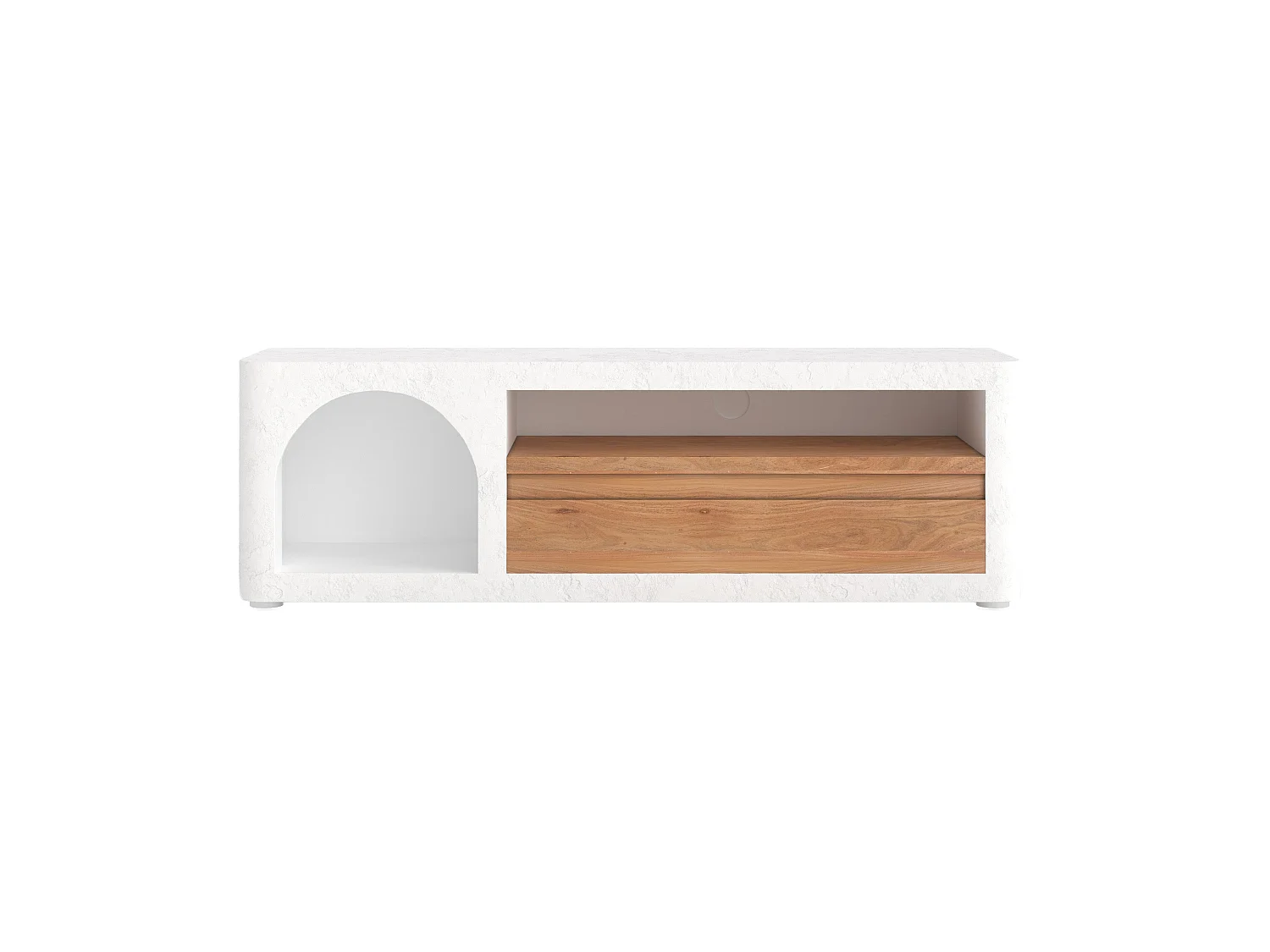 Meuble TV en plâtre blanc cassé 140 cm avec tiroir - Fira