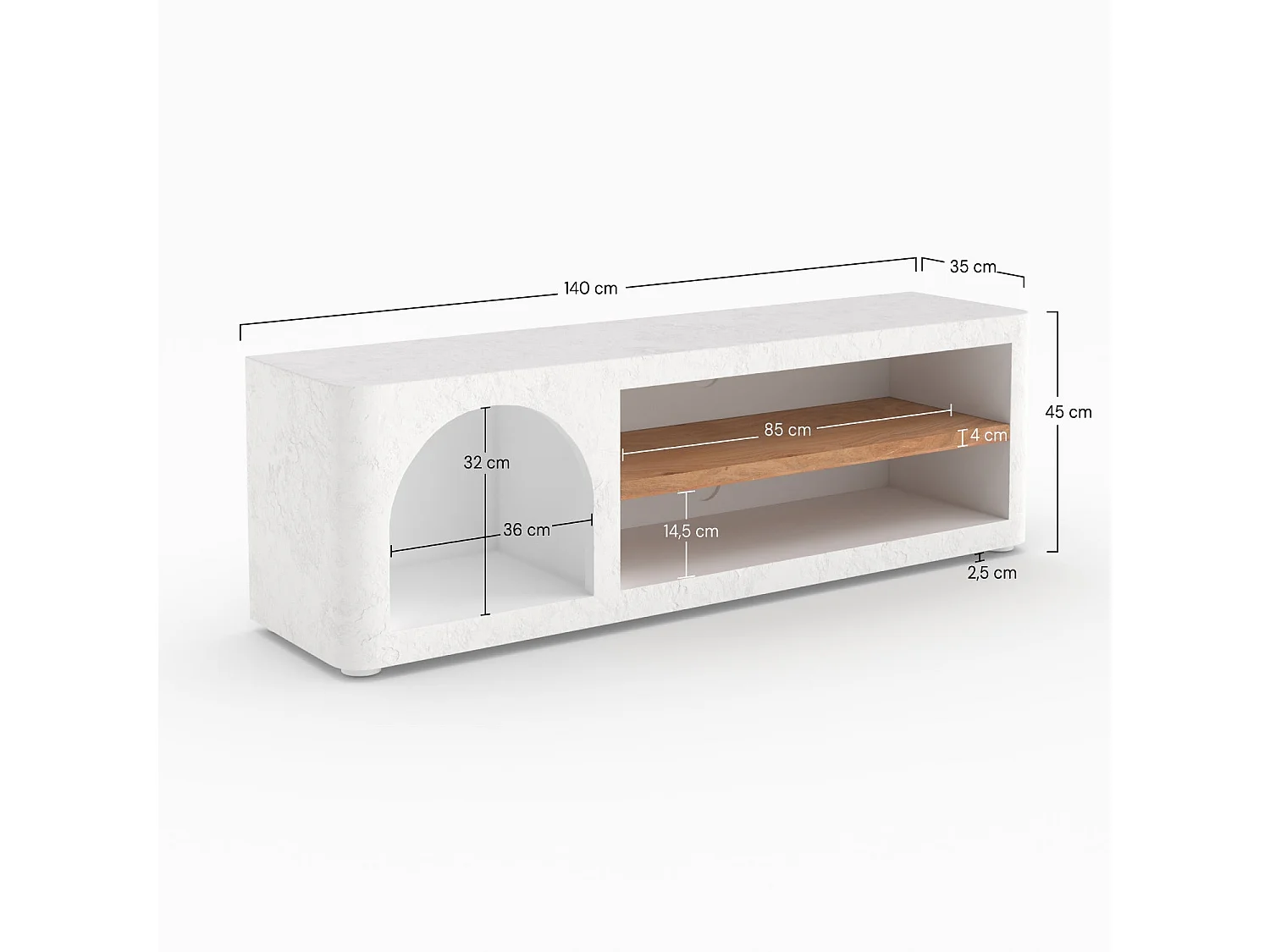 Meuble TV en plâtre blanc cassé 140 cm - Fira