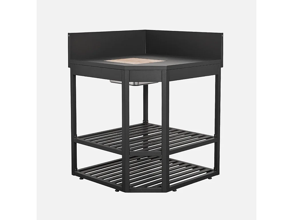 Cocina exterior de acero con cubitera y tabla de madera, 80cm negro