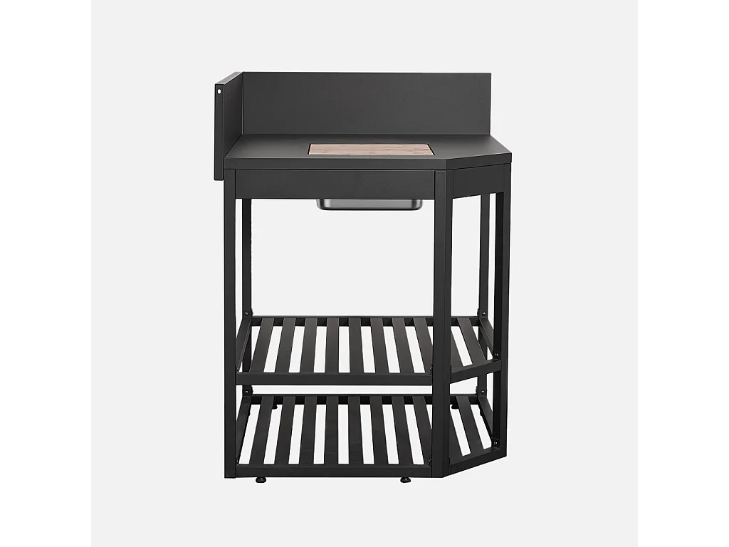 Cocina exterior de acero con cubitera y tabla de madera, 80cm negro