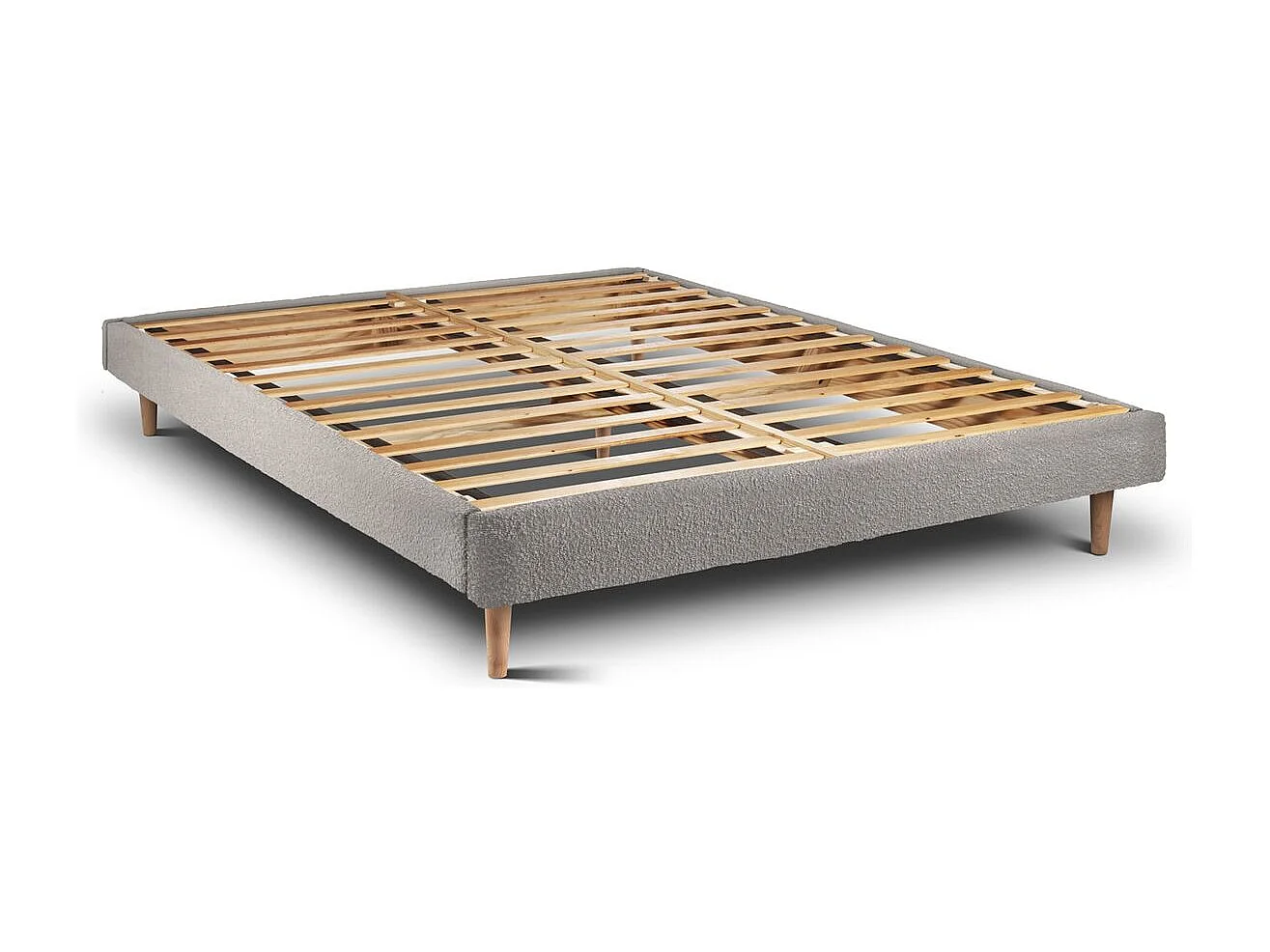 Lit 140x200cm avec tête de lit tapissier bouclette et sommier kit Gris - Hauteur totale : 29cm