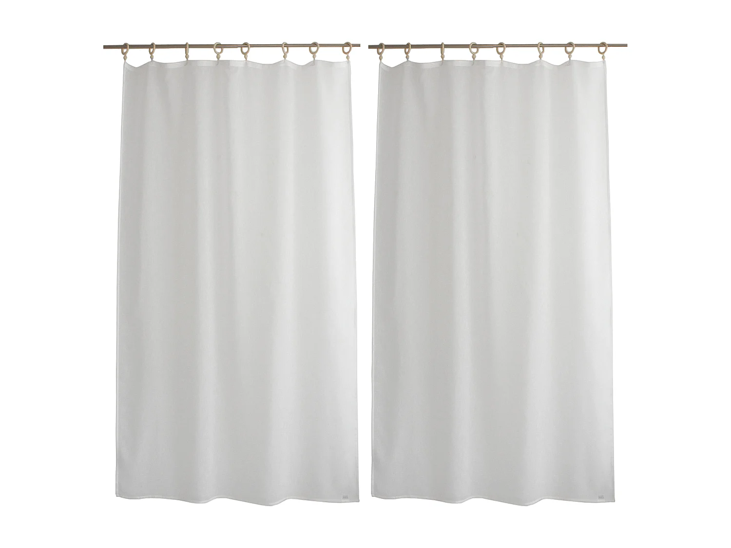 2 voilages à œillets en bois, 140x240cm, blanc, aspect lin, Collection Natura, CMADECO