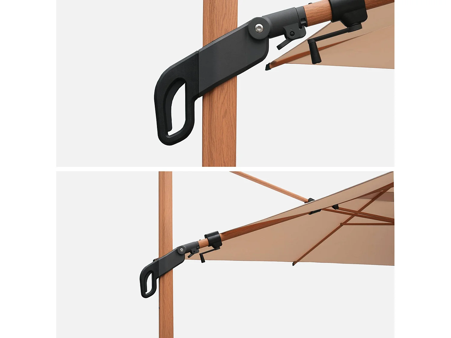 Parasol déporté rectangulaire 3x4m. mât effet bois beige + Base 50 - Etretat/Baso