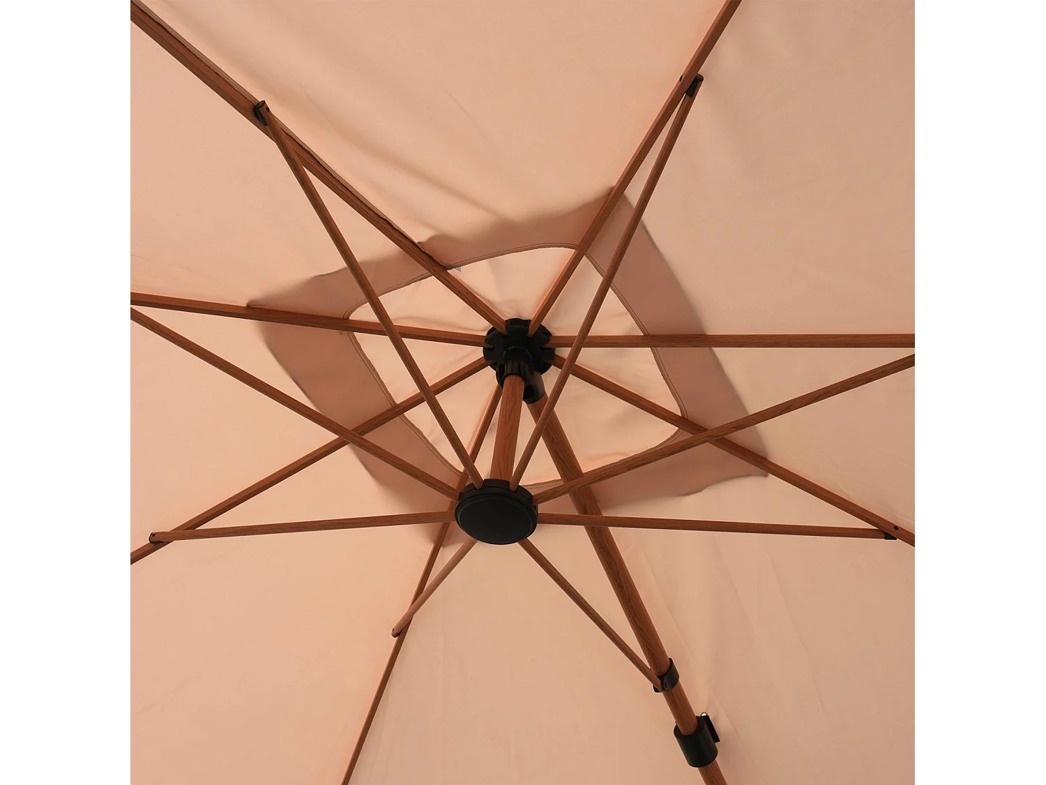 Parasol déporté rectangulaire 3x4m. mât effet bois beige + Base 50 - Etretat/Baso