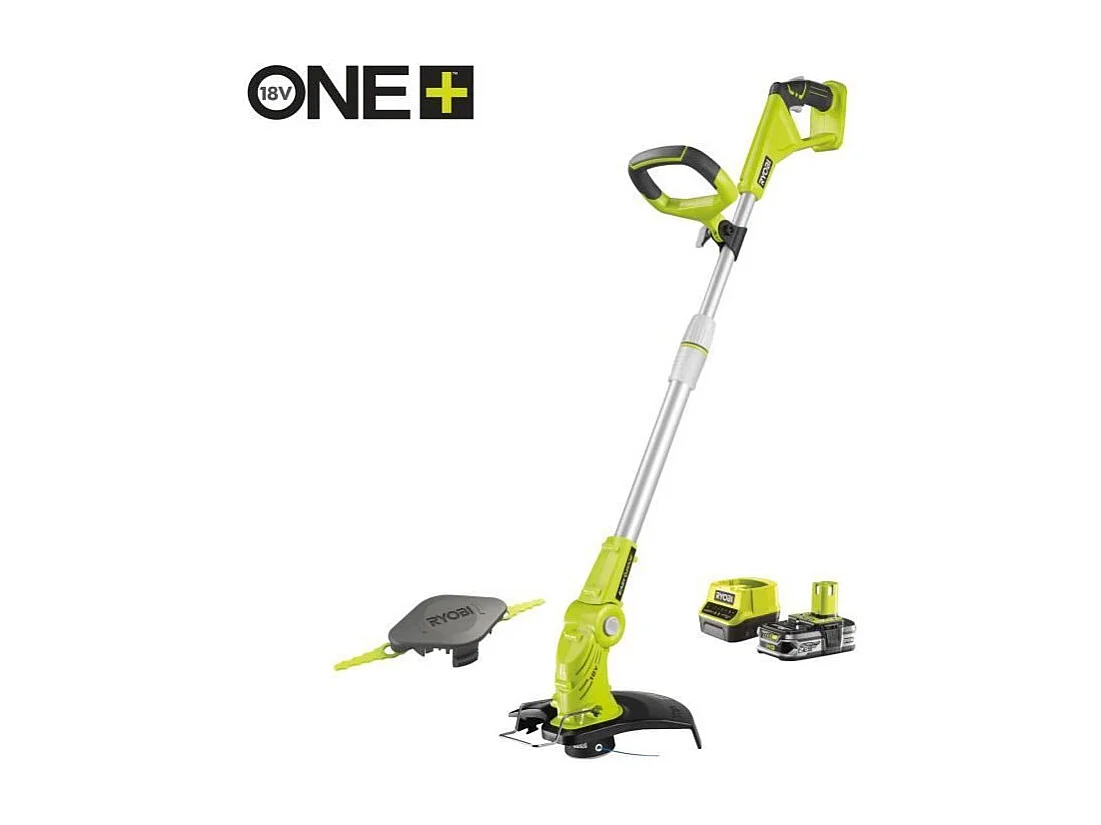 Hybrydowa podkaszarka Ryobi 18V ONE+ Ø 25-30 cm z akumulatorem 2,5 Ah, szybka ładowarka i teleskopową rurą