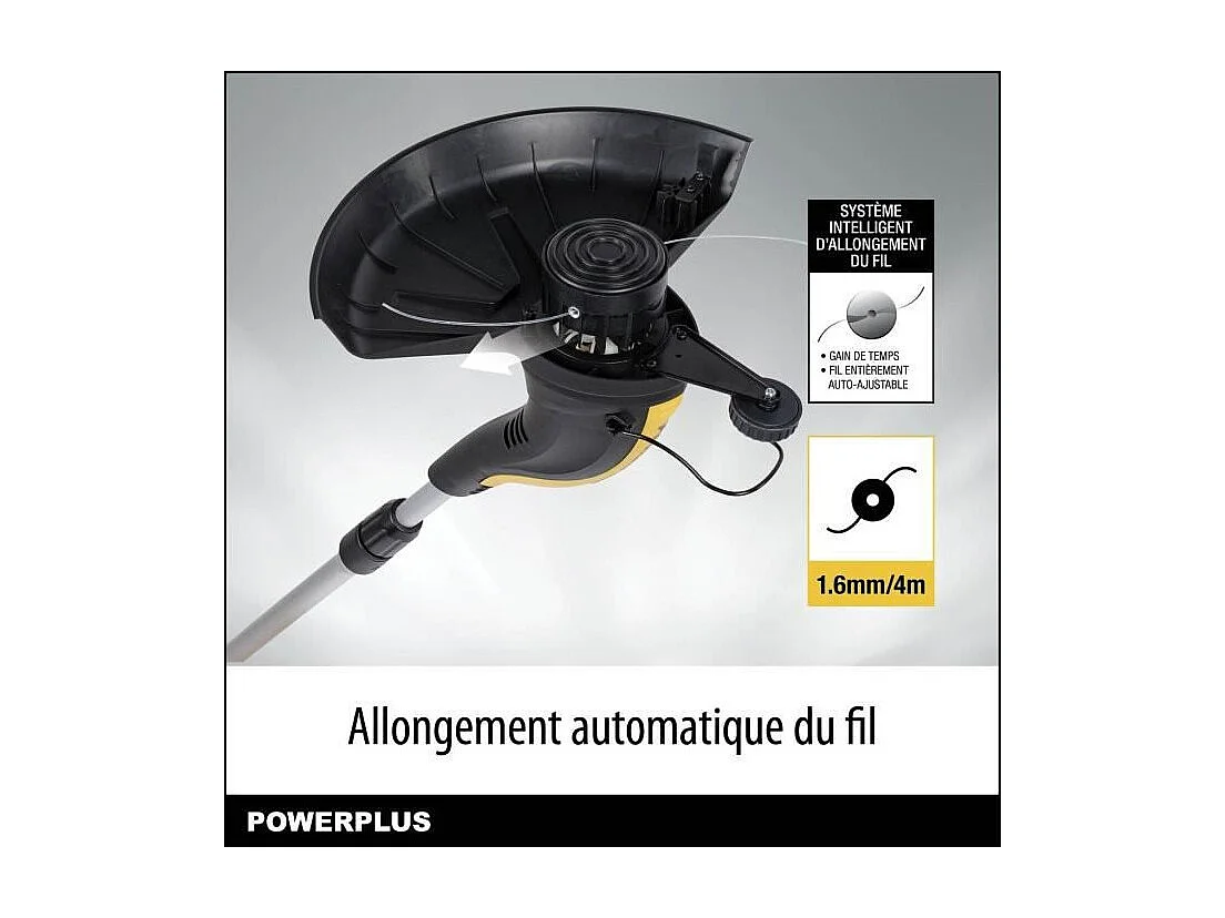 Coupe-bordures électrique POWERPLUS POWXG30033 500 W, tête pivotante, manche télescopique jaune et noir