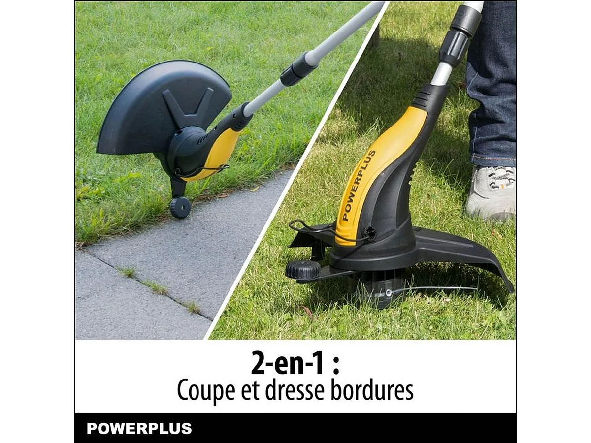 Coupe-bordures électrique POWERPLUS POWXG30033 500 W, tête pivotante, manche télescopique jaune et noir