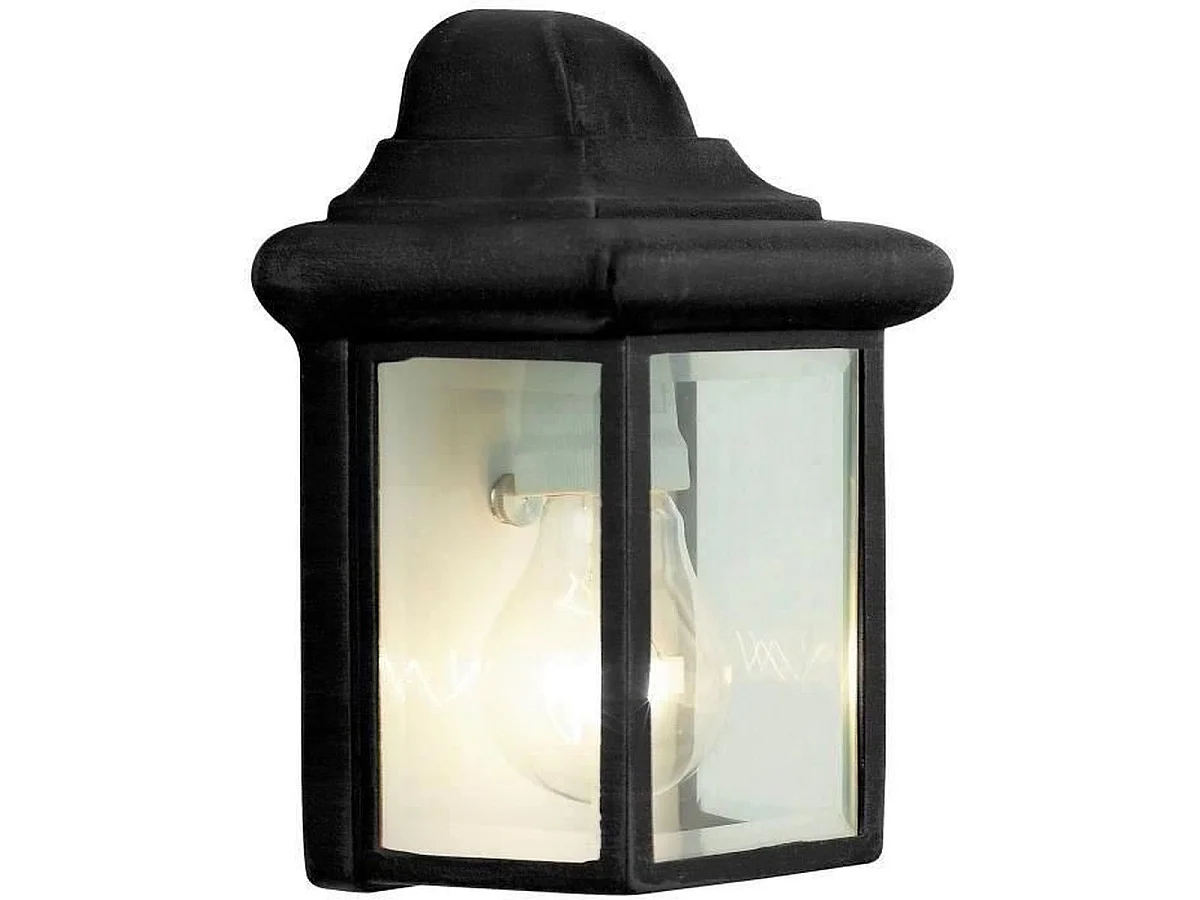 Klassieke zwarte buitenwandlamp NISSIE E27 40W transparant glas, compact en elegant design