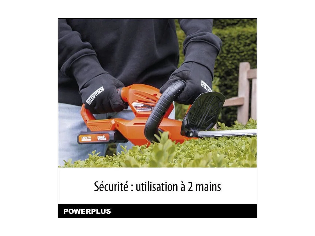 Bezprzewodowe nożyce do żywopłotu 20V POWDPG7531 - Ostrze dwustronne 58 cm, rozstaw zębów 18 mm, lekkie 2,03 kg, bezpieczeństwo dwuręczne