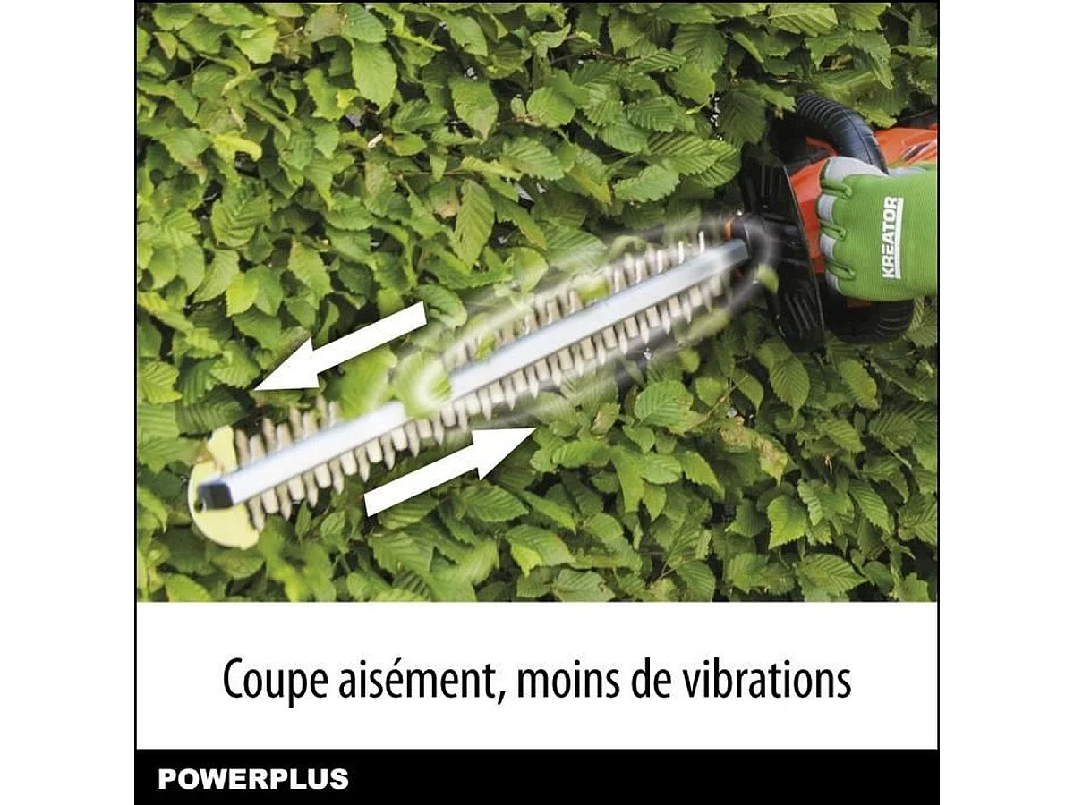 Bezprzewodowe nożyce do żywopłotu 20V POWDPG7531 - Ostrze dwustronne 58 cm, rozstaw zębów 18 mm, lekkie 2,03 kg, bezpieczeństwo dwuręczne