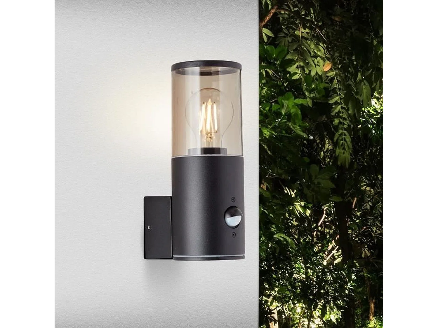 Aplique de pared exterior con detector de movimiento - Negro esmerilado - Casquillo E27 20W - Aluminio/plástico - IP44