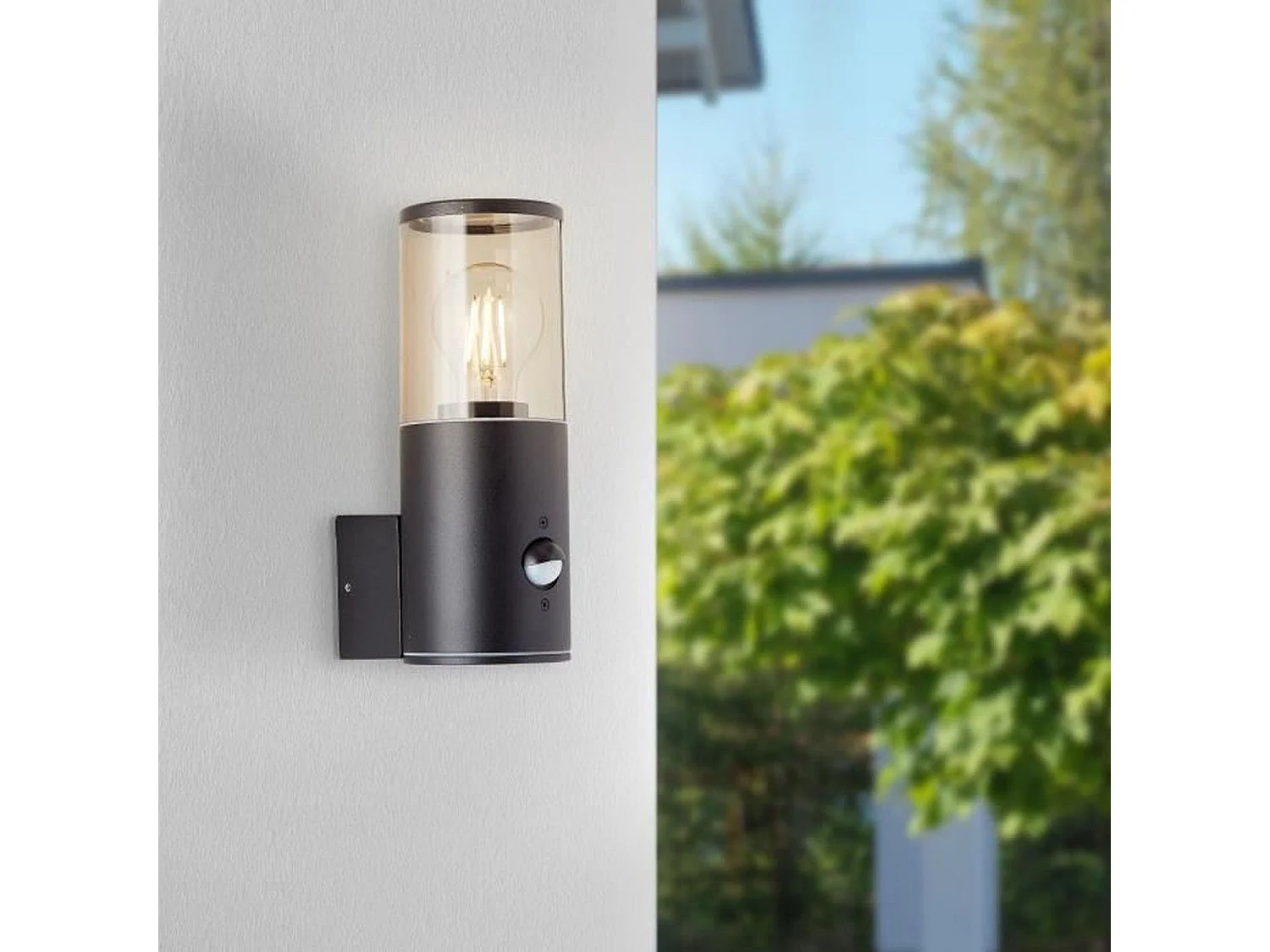 Aplique de pared exterior con detector de movimiento - Negro esmerilado - Casquillo E27 20W - Aluminio/plástico - IP44