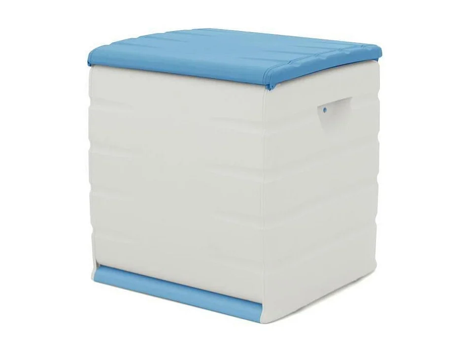 Abschließbare Aufbewahrungsbox Plastiken 190L mit Rollen - Blau und Beige, robust und mobil