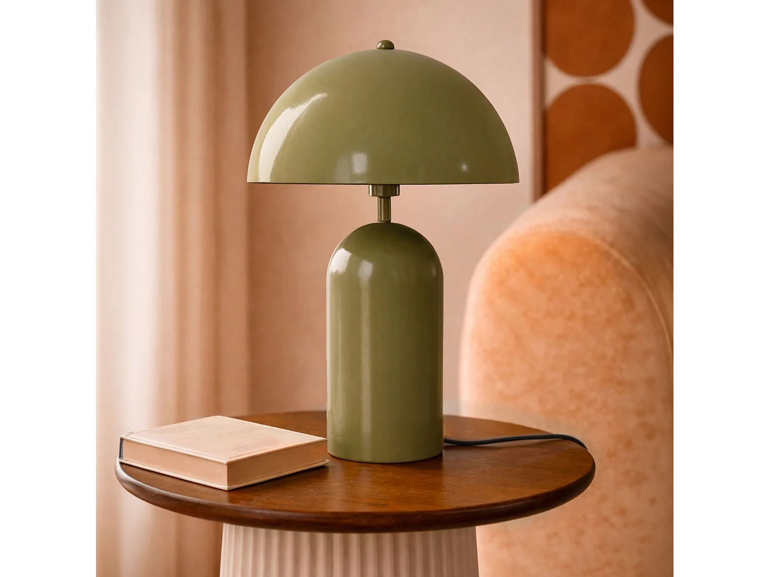 Now's Home - Lampe à Poser En Métal Vert Kaki Brillant 25x25x37cm Chloe