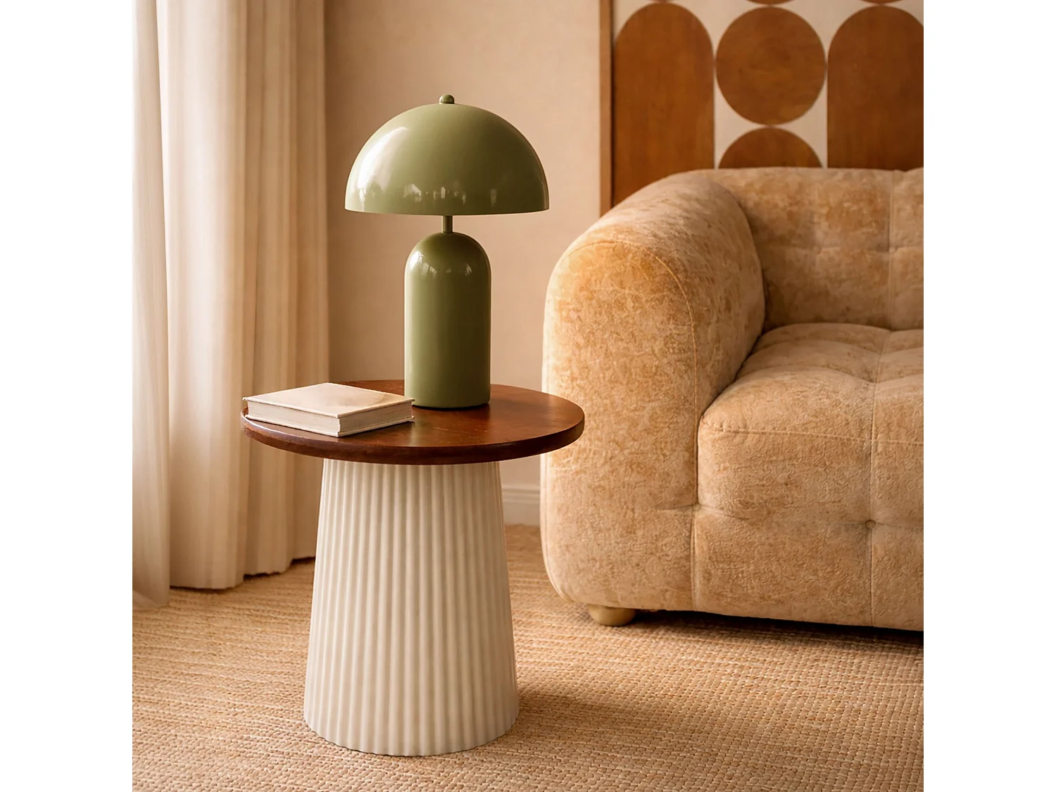 Now's Home - Lampe à Poser En Métal Vert Kaki Brillant 25x25x37cm Chloe