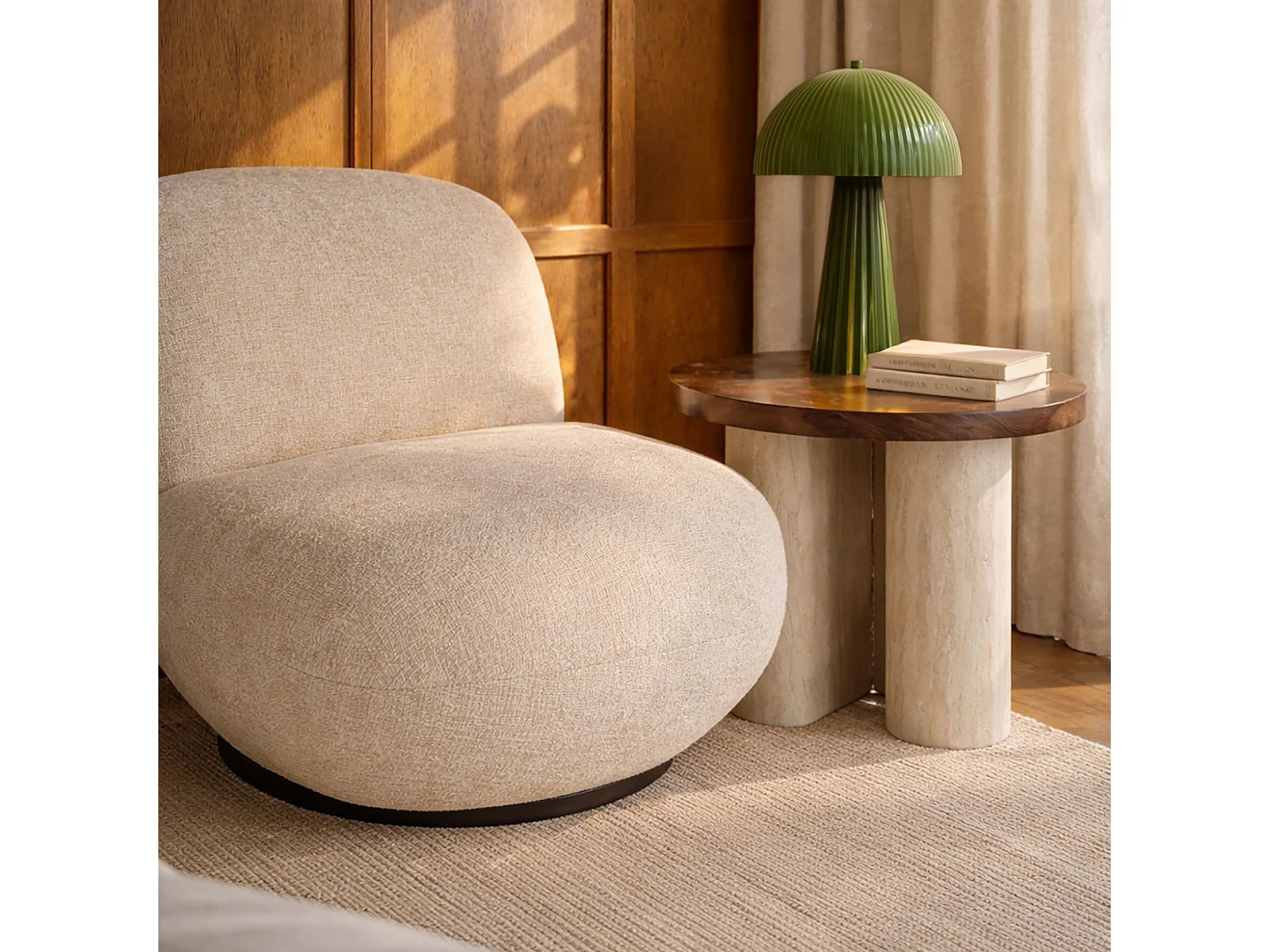 Now's Home - Lampe à Poser En Métal Strié Olive Brillant 25x25x36cm Thalia