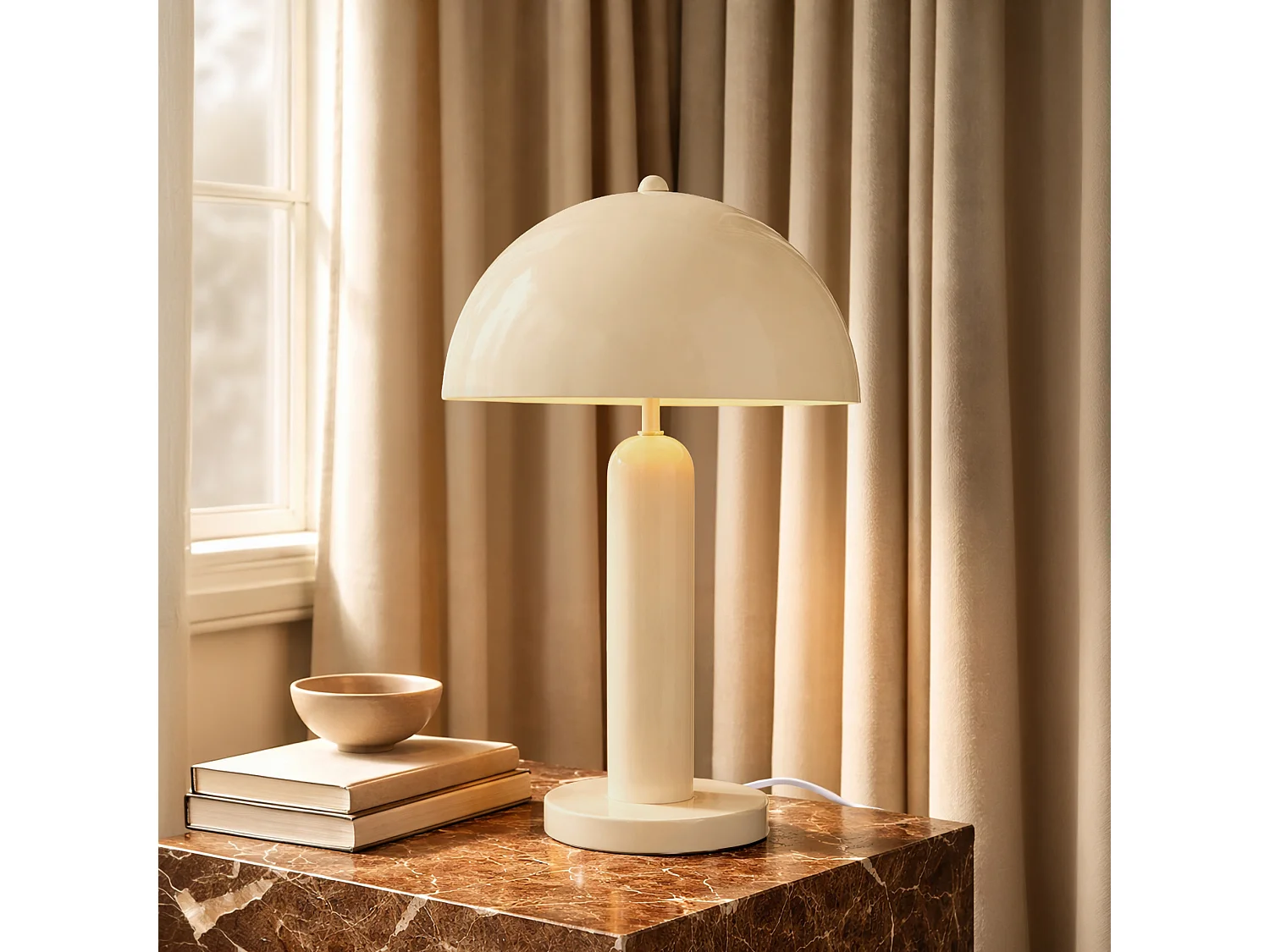 Now's Home - Lampe à Poser En Métal Crème  Brillant 30x30x46cm Kyra