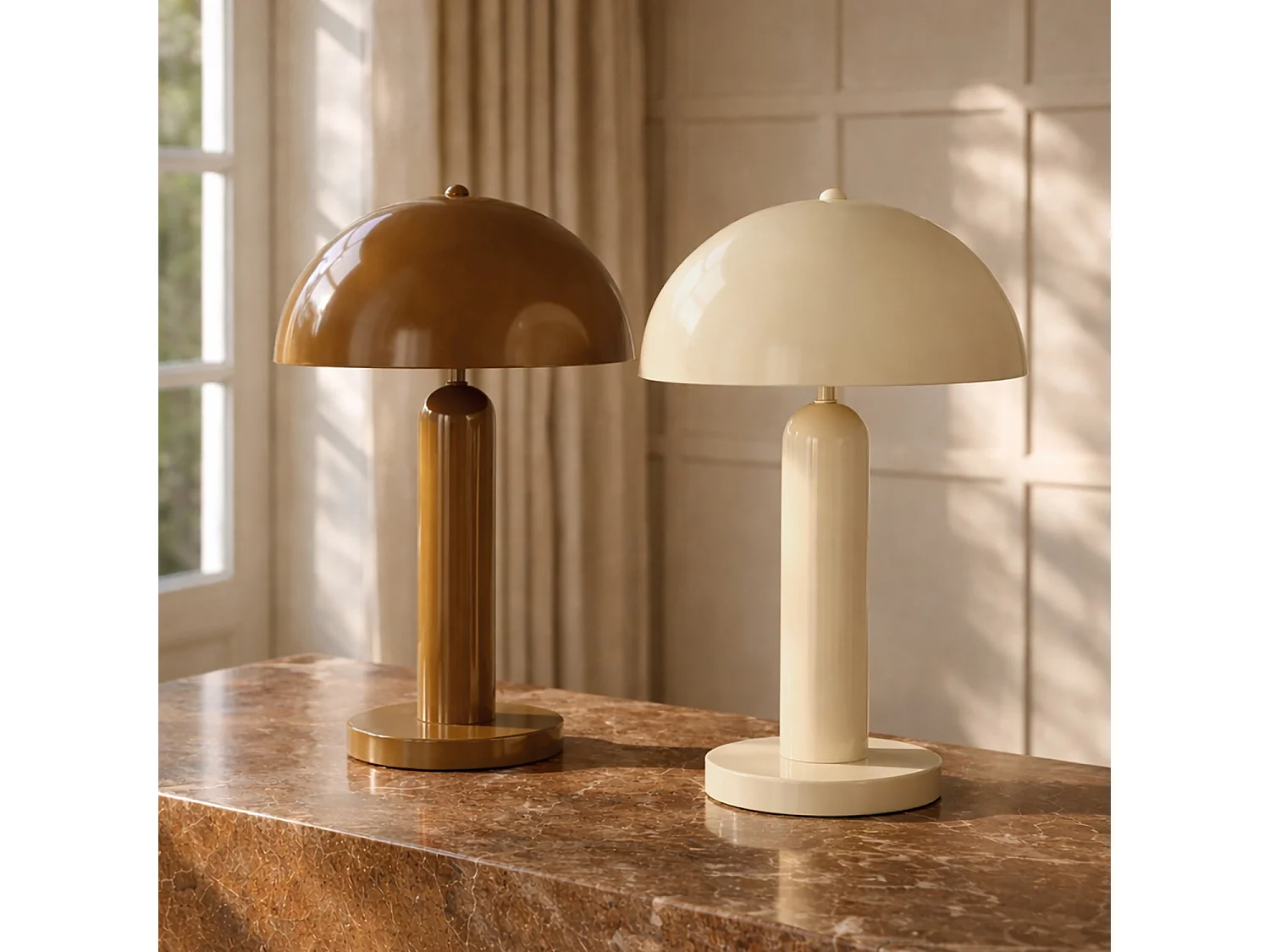 Now's Home - Lampe à Poser En Métal Crème  Brillant 30x30x46cm Kyra