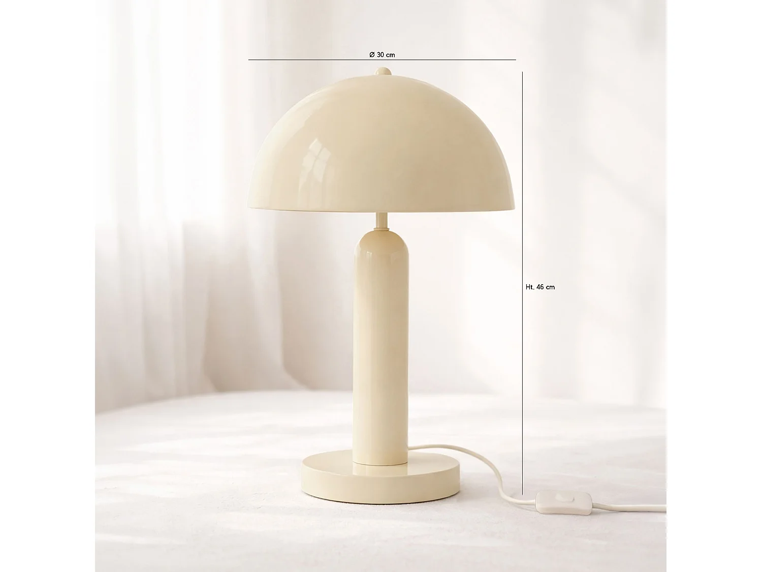 Now's Home - Lampe à Poser En Métal Crème  Brillant 30x30x46cm Kyra