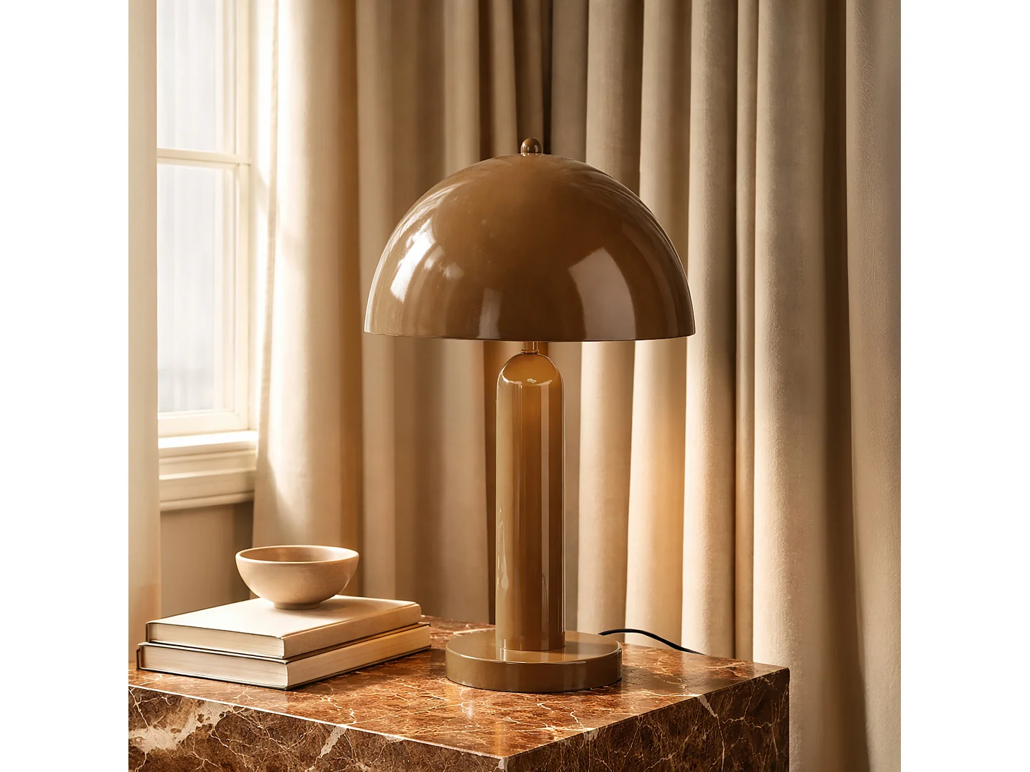 Now's Home - Lampe à Poser En Métal Moka  Brillant 30x30x46cm Kyra