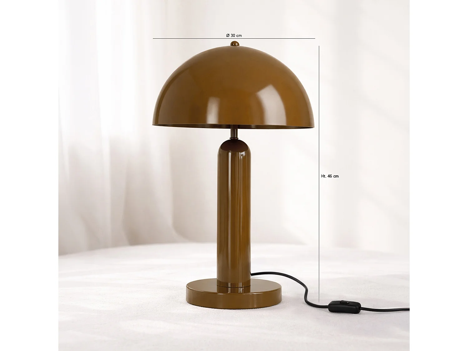 Now's Home - Lampe à Poser En Métal Moka  Brillant 30x30x46cm Kyra