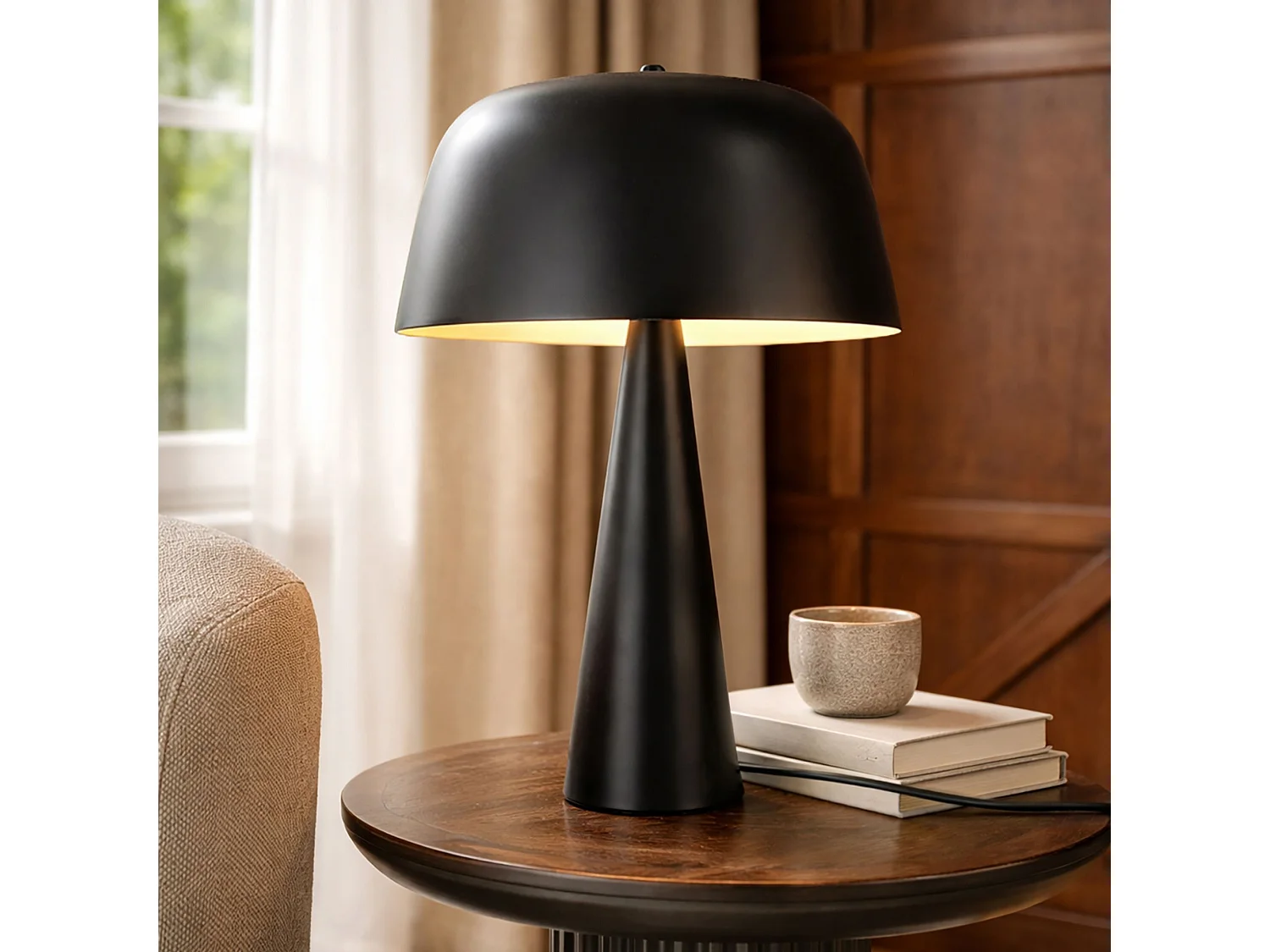 Now's Home - Lampe à Poser En Métal Noir Mat 30x30x40cm Kalysta