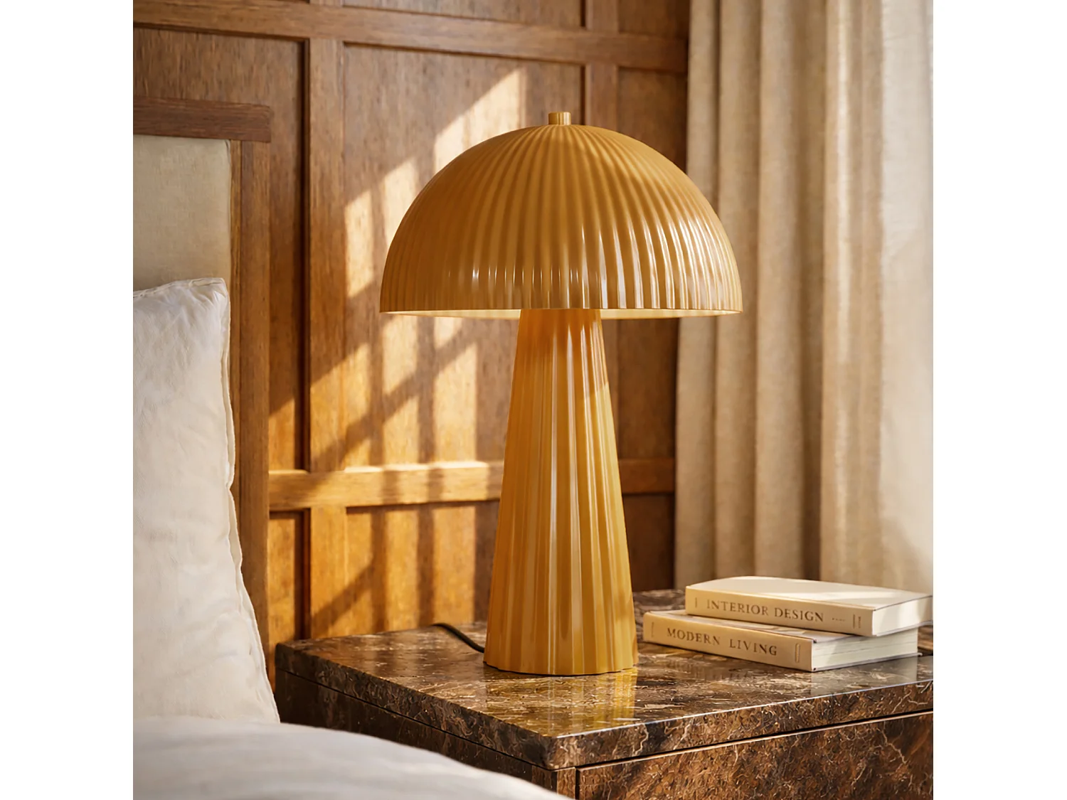 Now's Home - Lampe à Poser En Métal Strie Safran Brilant 25x25x36cm Thalia