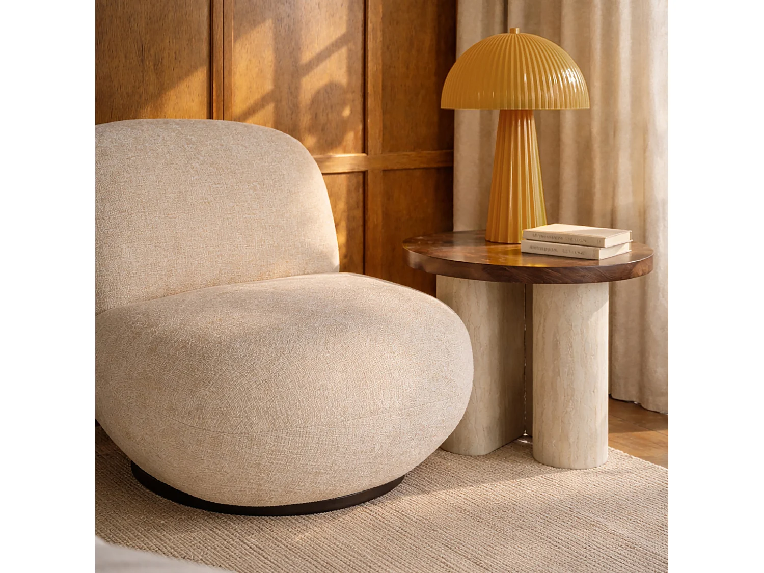 Now's Home - Lampe à Poser En Métal Strie Safran Brilant 25x25x36cm Thalia