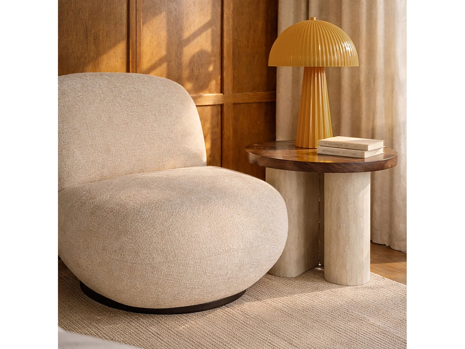Now's Home - Lampe à Poser En Métal Strie Safran Brilant 25x25x36cm Thalia