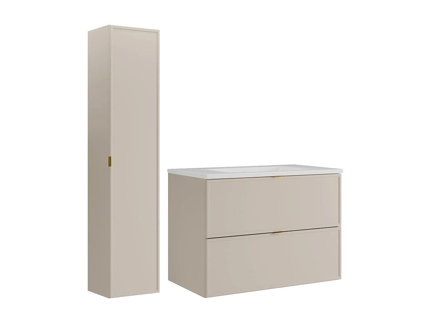 Meuble de salle de bain suspendu avec vasque à encastrer et colonne - Beige - 80 cm - ONDIL