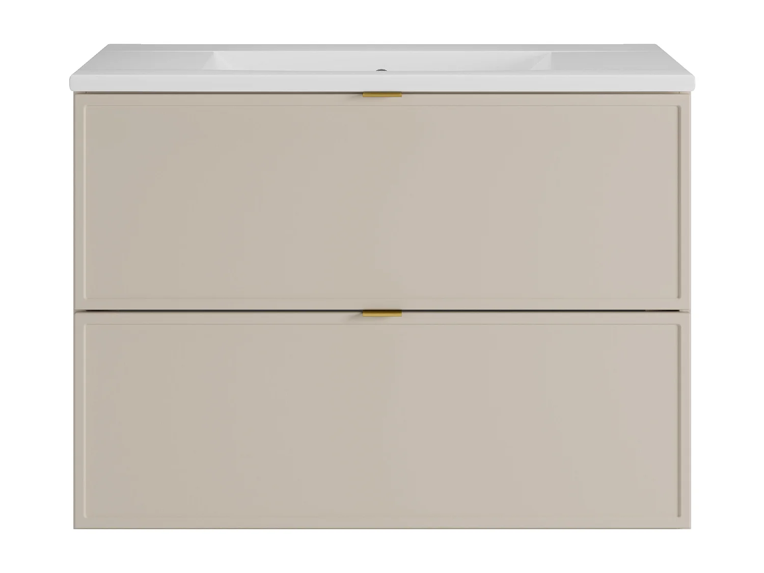 Meuble de salle de bain suspendu avec vasque à encastrer et colonne - Beige - 80 cm - ONDIL