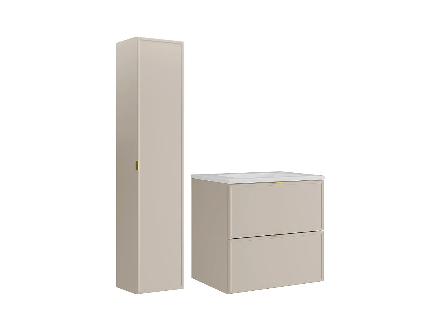 Meuble de salle de bain suspendu avec vasque à encastrer et colonne - Beige - 60 cm - ONDIL