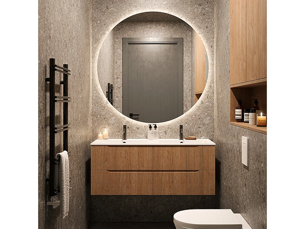 Fil Poli Miroir Rond Lumières Led Rétroéclairées