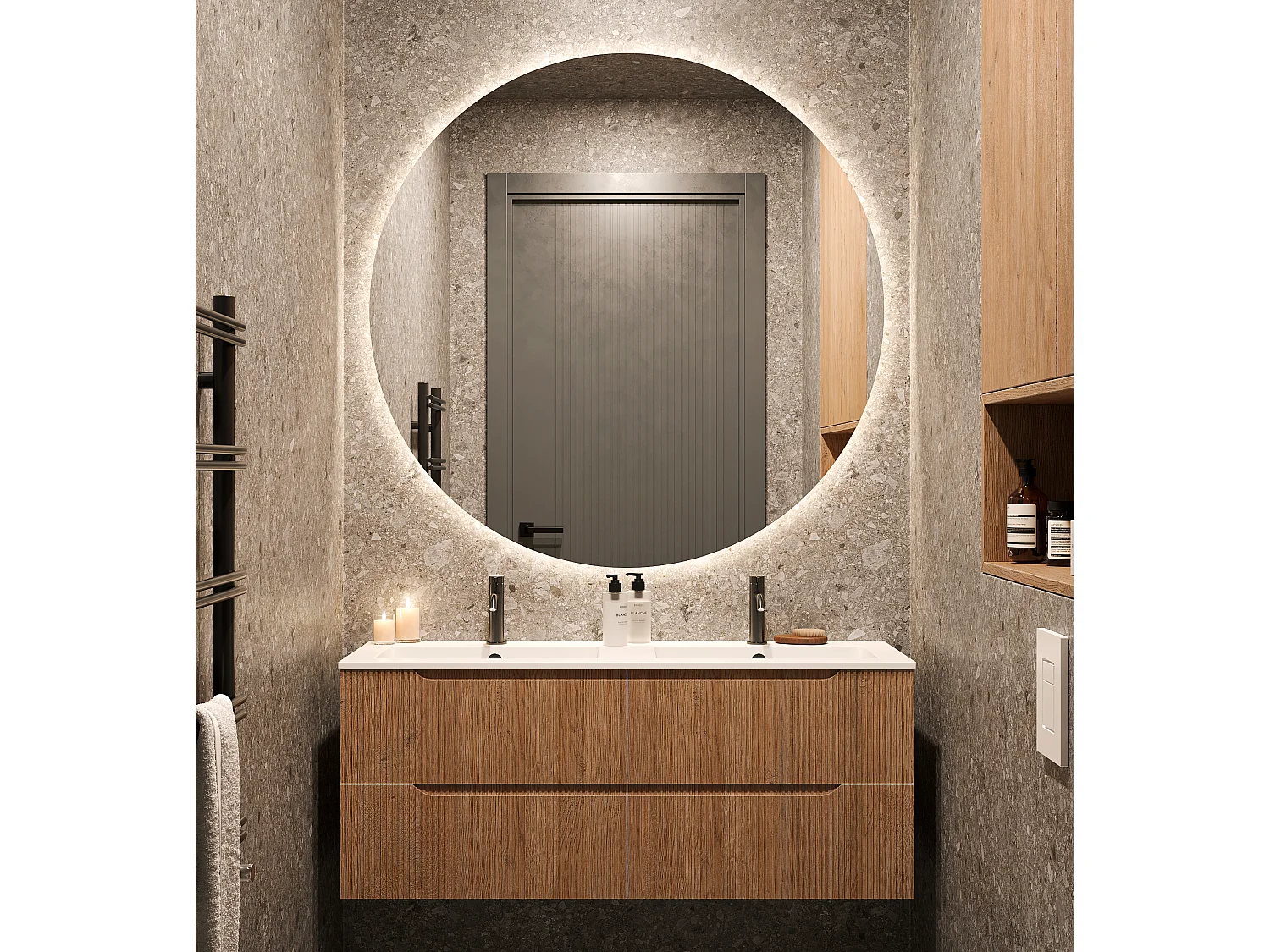 Fil Poli Miroir Rond Lumières Led Rétroéclairées