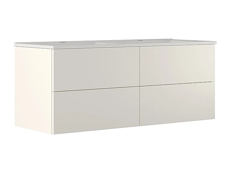 Meuble De Salle De Bain Éthéré, Finition Blanche, 4 Tiroirs Et Double Lavabo