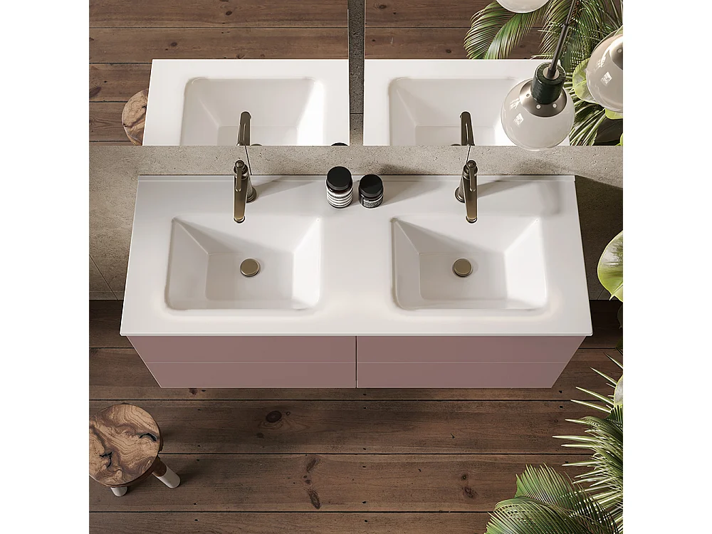 Meuble De Salle De Bain Éthéré, Finition Marron, 4 Tiroirs Et Double Lavabo