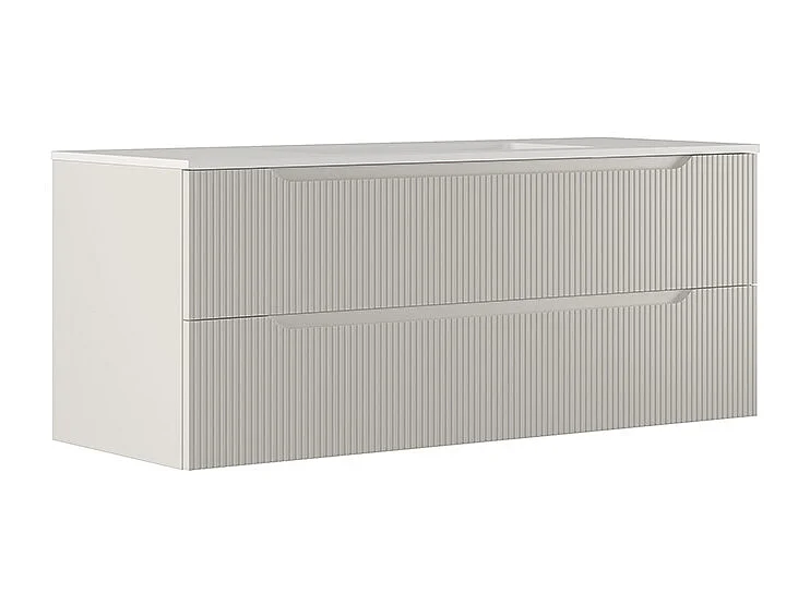 Version Vitrine De Salle De Bain Lynea À Nervures, Finition Gris Clair, 2 Tiroirs Et Lavabo Central