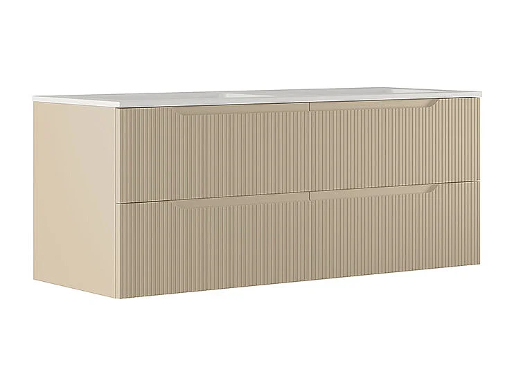 Lynea Badkamerkast Geribde Versie, Dove Grey Afwerking, 4 Lades En 2 Wastafels