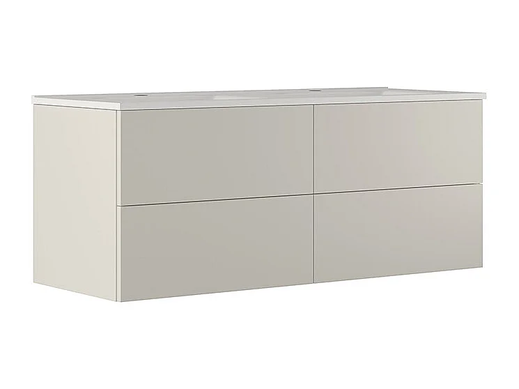 Meuble De Salle De Bain Éthéré, Finition Gris Clair, 4 Tiroirs Et Double Lavabo