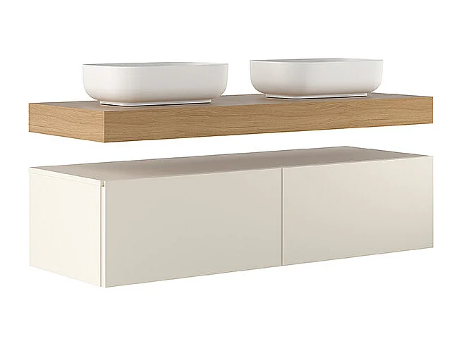 Meuble De Salle De Bain Lumis - 2 Commodes Gris Colombe - Étagère En Chêne Naturel - 2 Lavabos En Céramique - 32X120